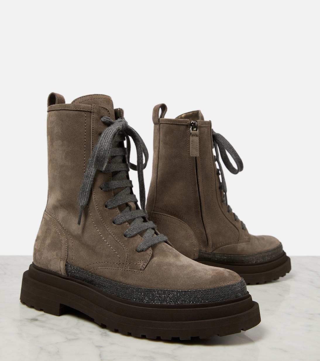 Schnürstiefel Monili aus Veloursleder | Brunello Cucinelli