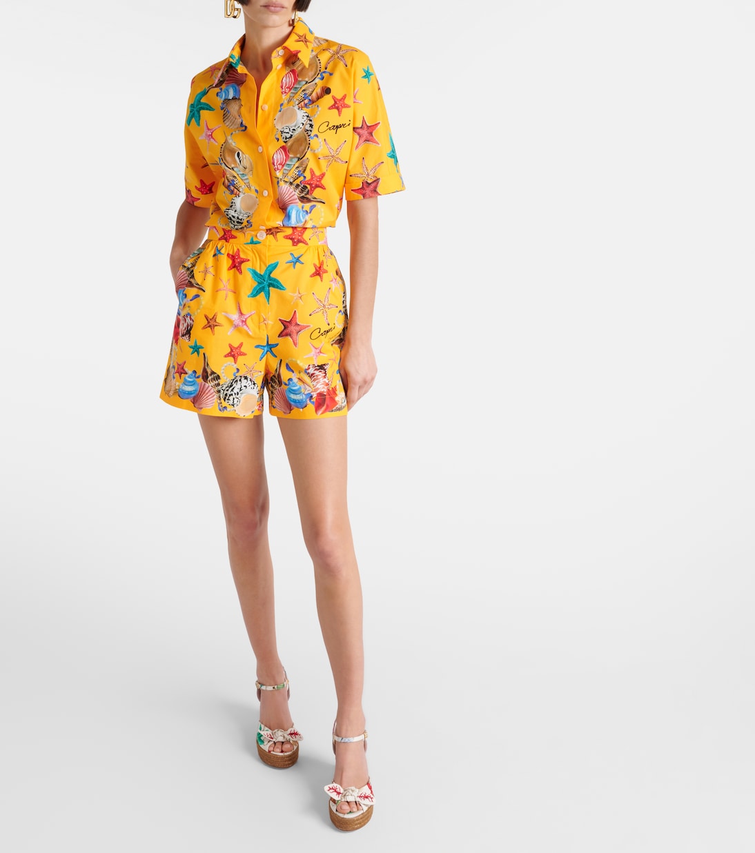 Shorts Capri in cotone a vita alta | Dolce&Gabbana