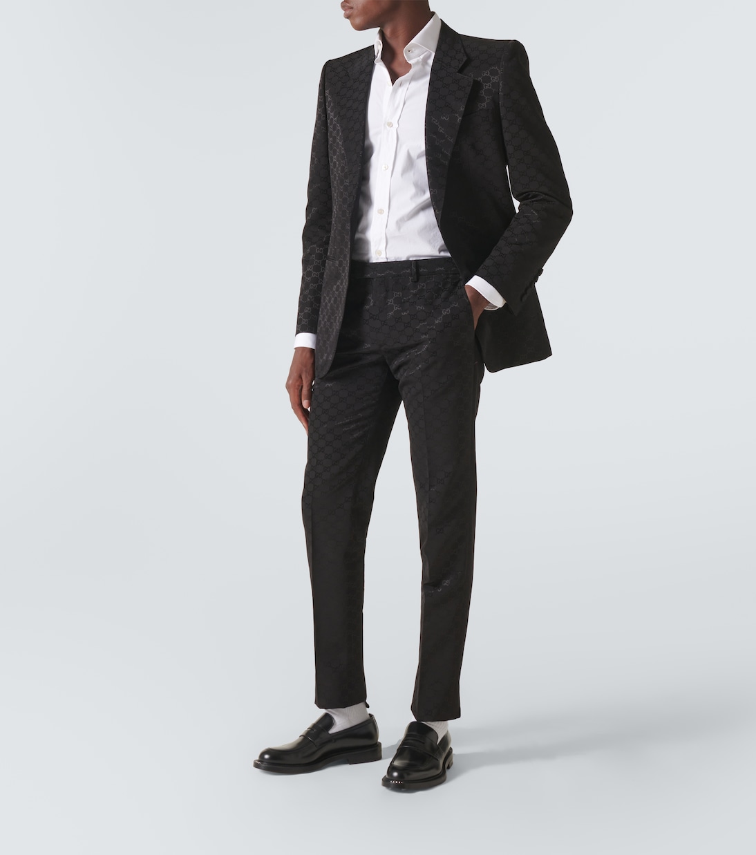Pantalones rectos de mezcla de algodón con GG | Gucci