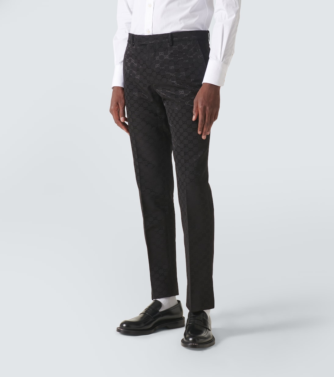 Pantalones rectos de mezcla de algodón con GG | Gucci