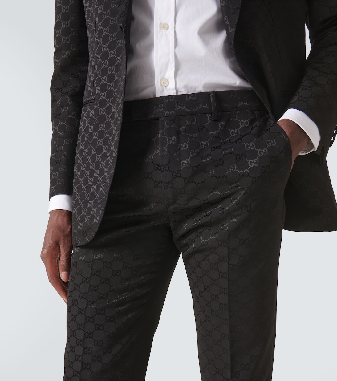 Pantalones rectos de mezcla de algodón con GG | Gucci