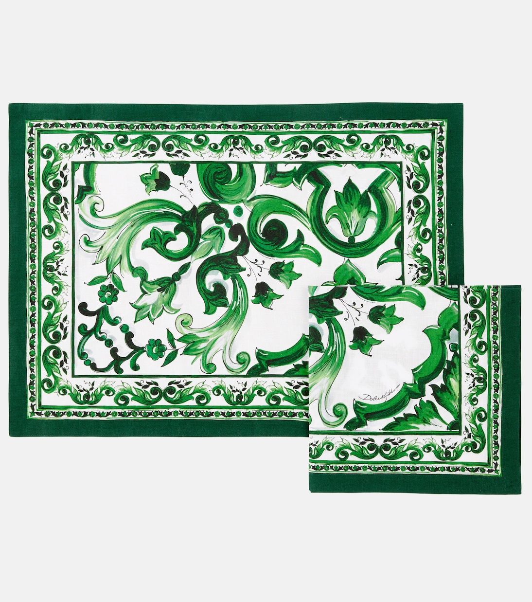 Lot de set et serviette de table Majolica en lin | Dolce&Gabbana Casa