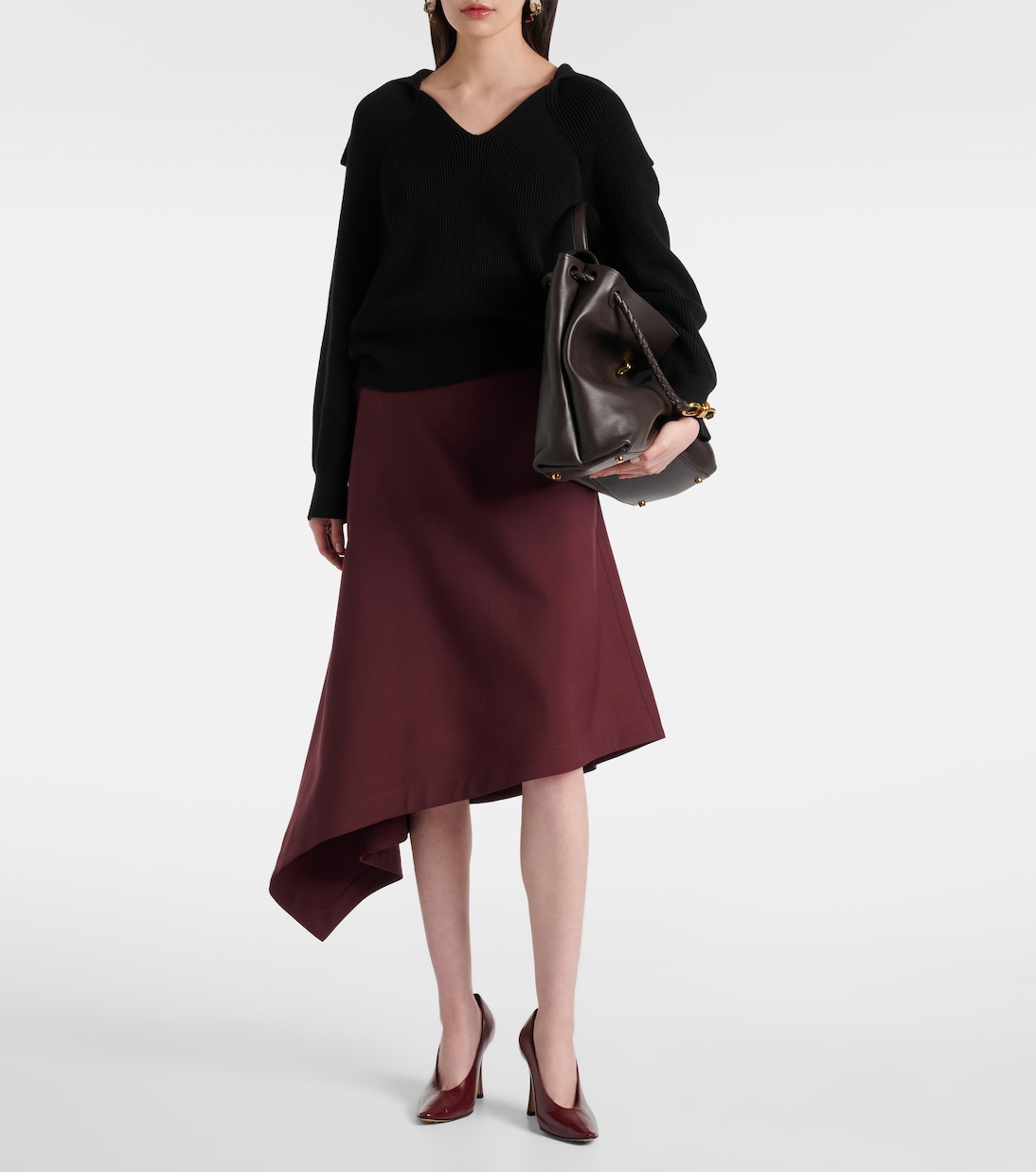 Gonna midi asimmetrica in lana | Bottega Veneta