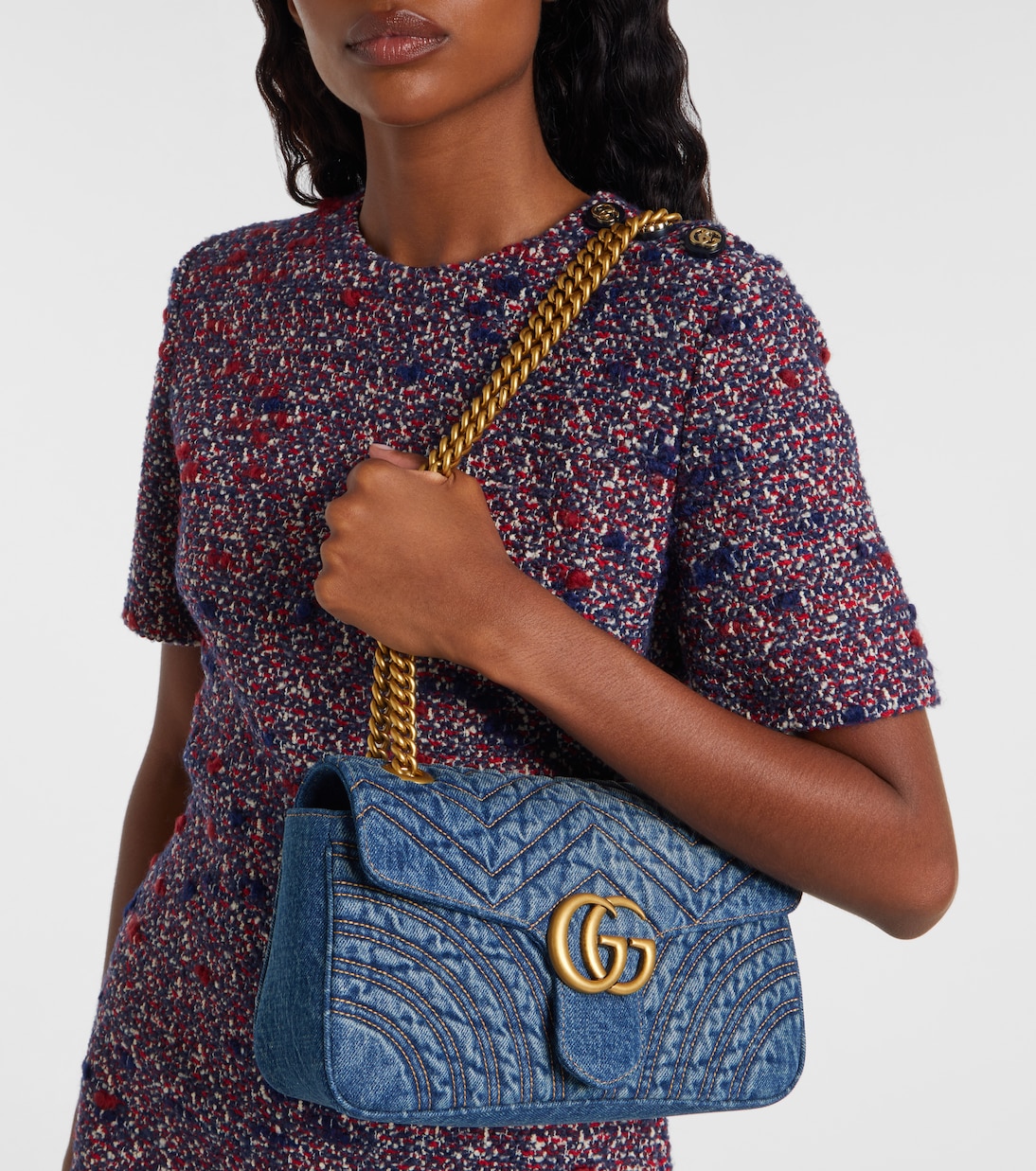 GG Marmont Small denim shoulder bag | Gucci