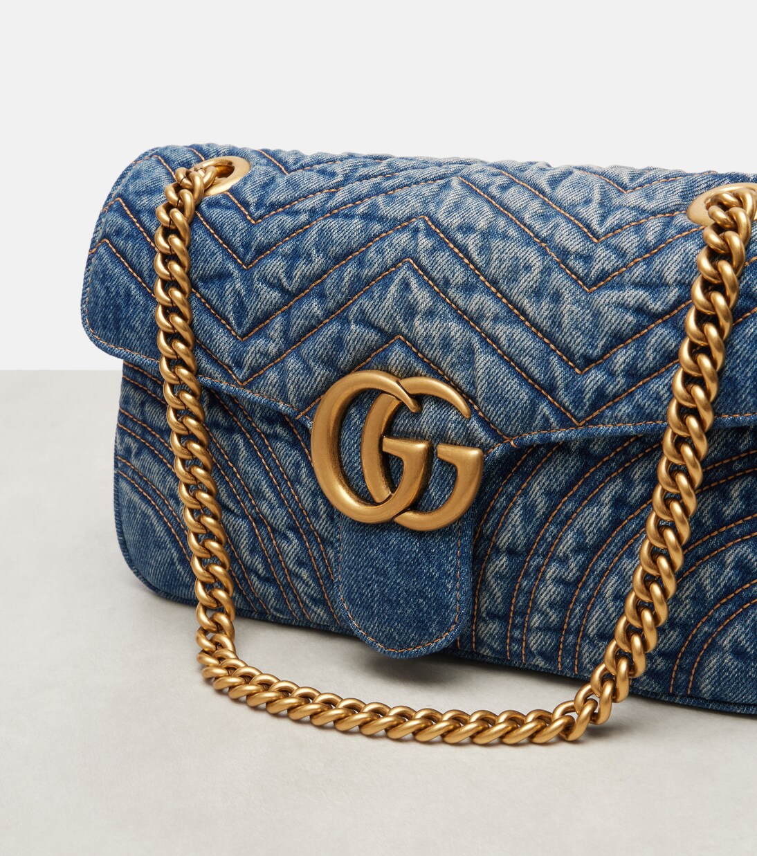GG Marmont Small denim shoulder bag | Gucci