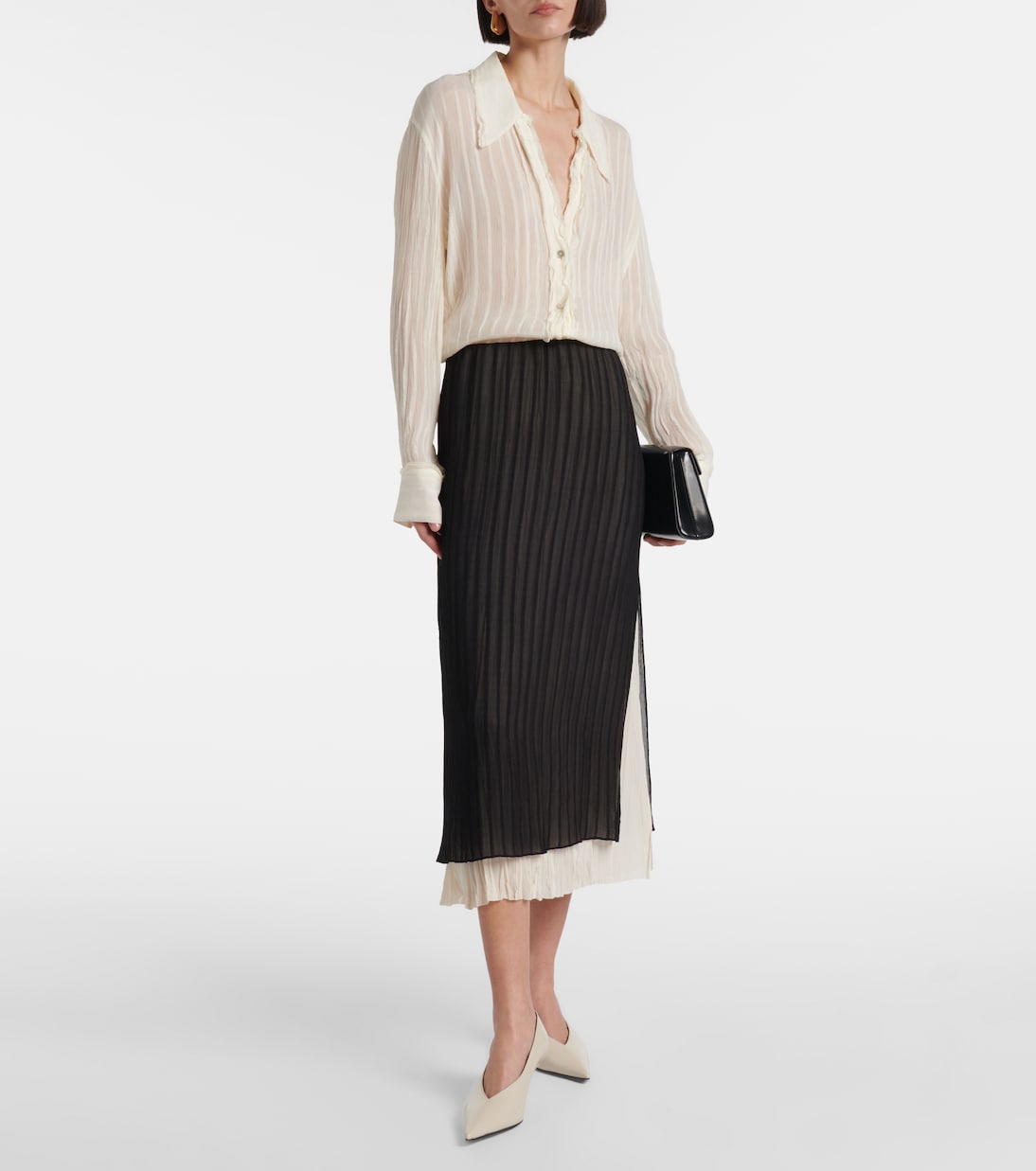 Ruffled striped semi-sheer shirt | Vince