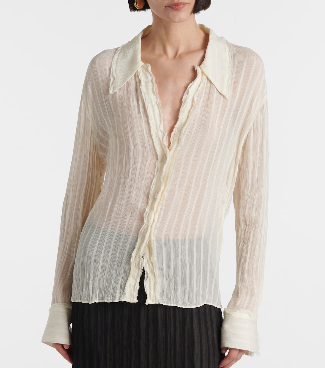 Ruffled striped semi-sheer shirt | Vince