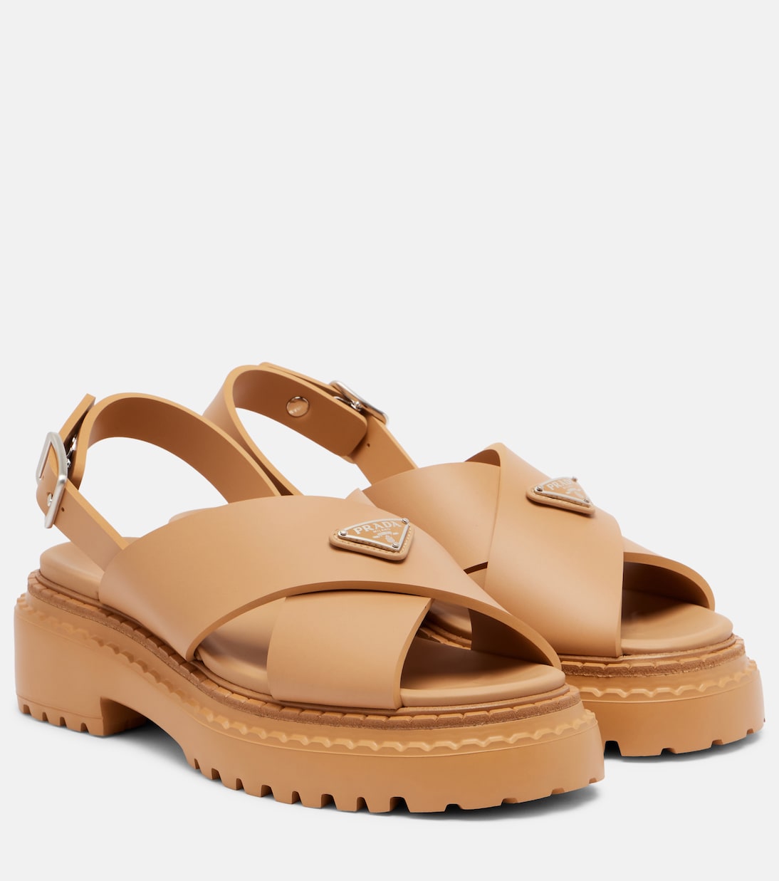 Logo rubber platform sandals | Prada