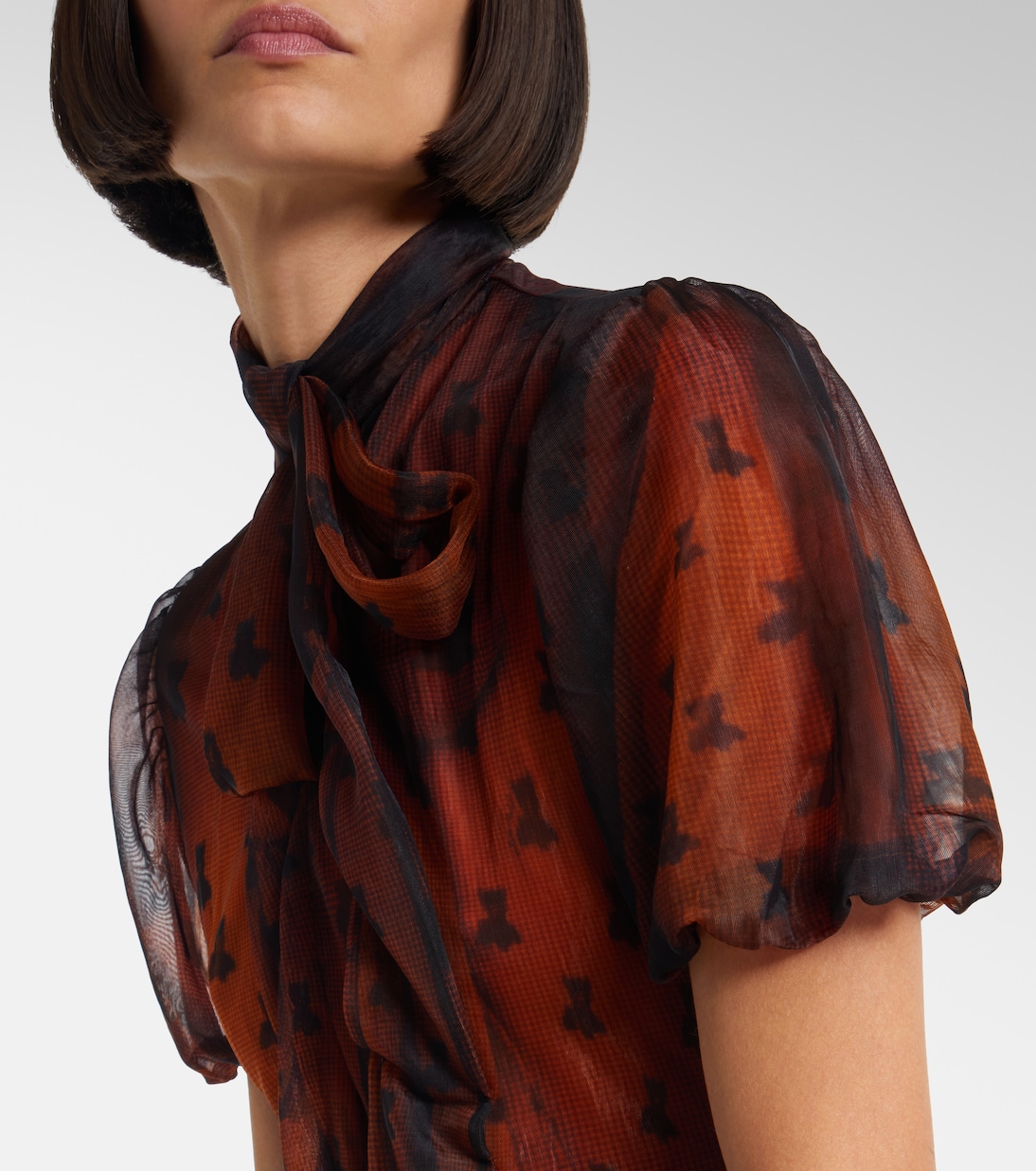 Bow-detail printed sheer midi dress | Acne Studios