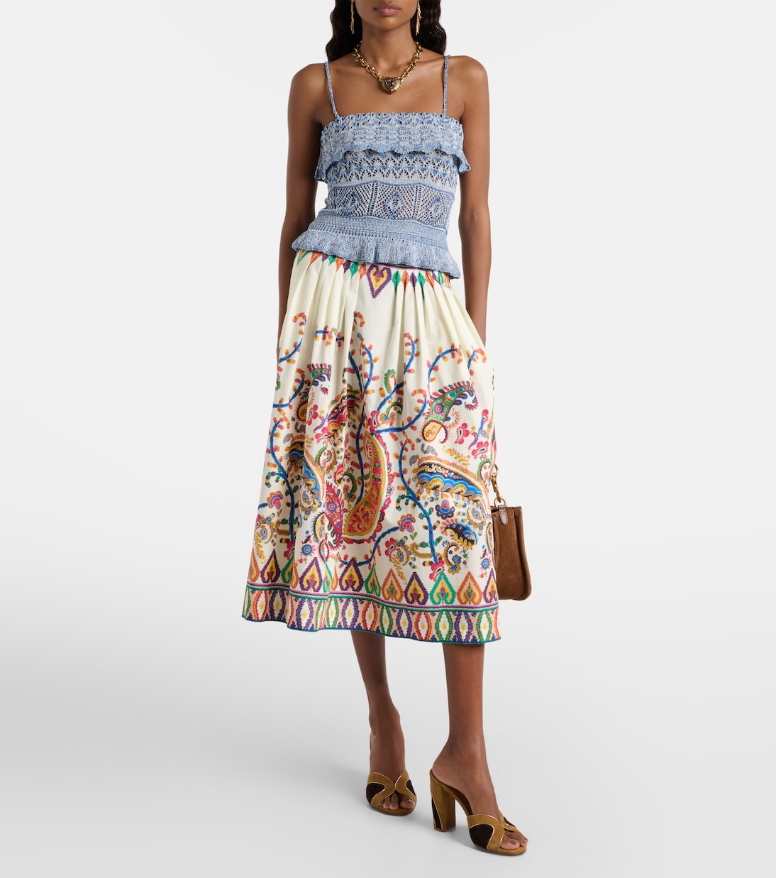 Cotton voile jacquard midi skirt | Etro