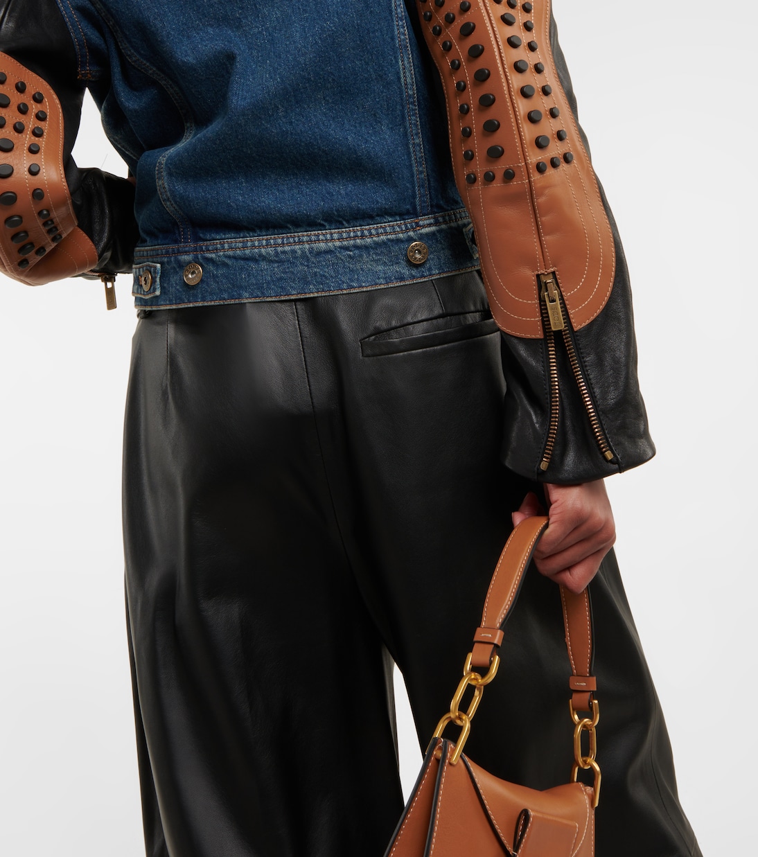 Chaqueta en denim con paneles de piel | Tod's
