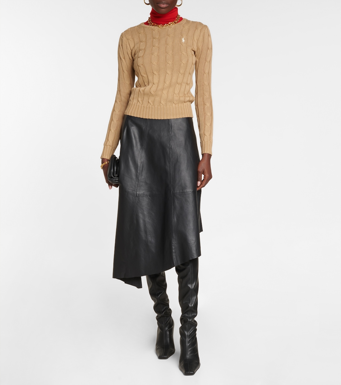 Jupe midi asymétrique en cuir | Polo Ralph Lauren