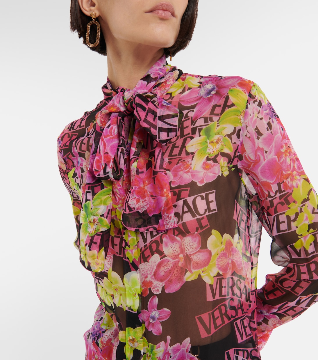 Blusa de chifón de seda estampada | Versace