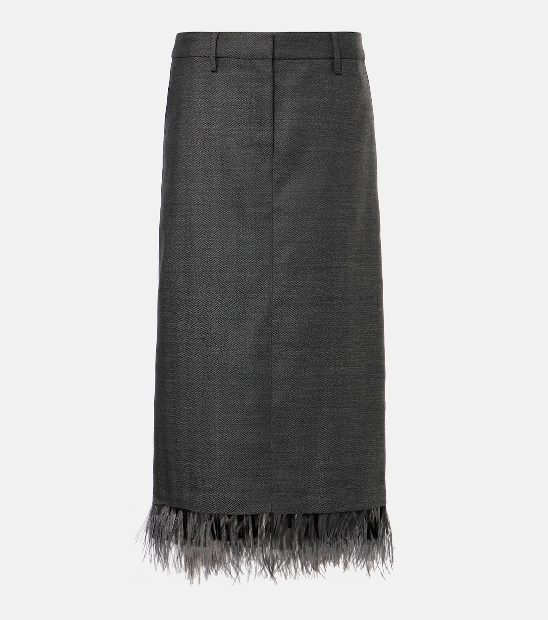 Falda midi de lana virgen con plumas | Brunello Cucinelli