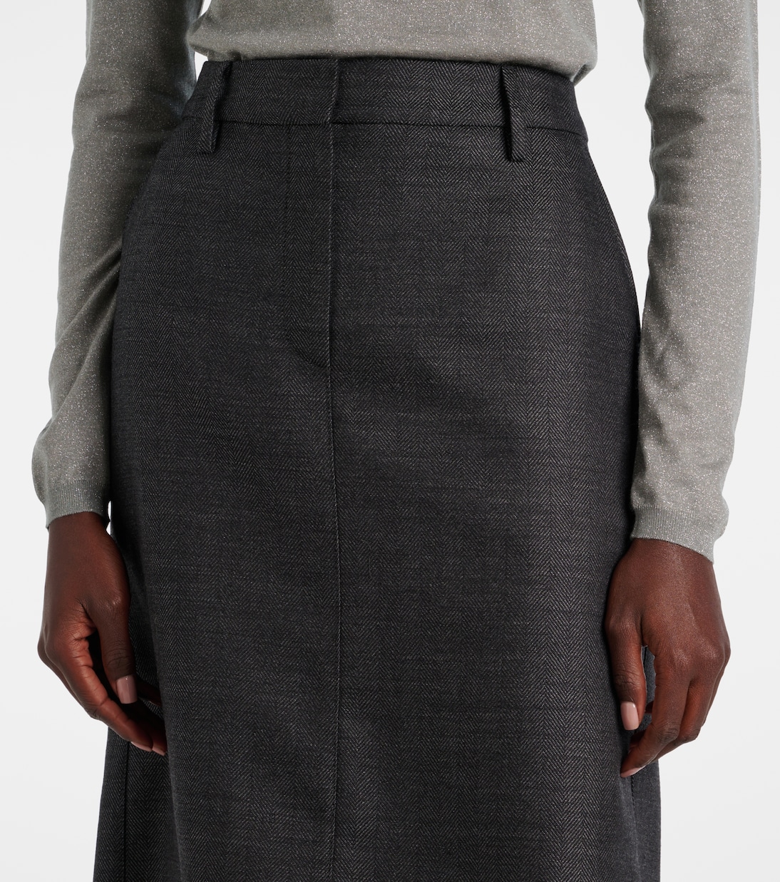 Falda midi de lana virgen con plumas | Brunello Cucinelli