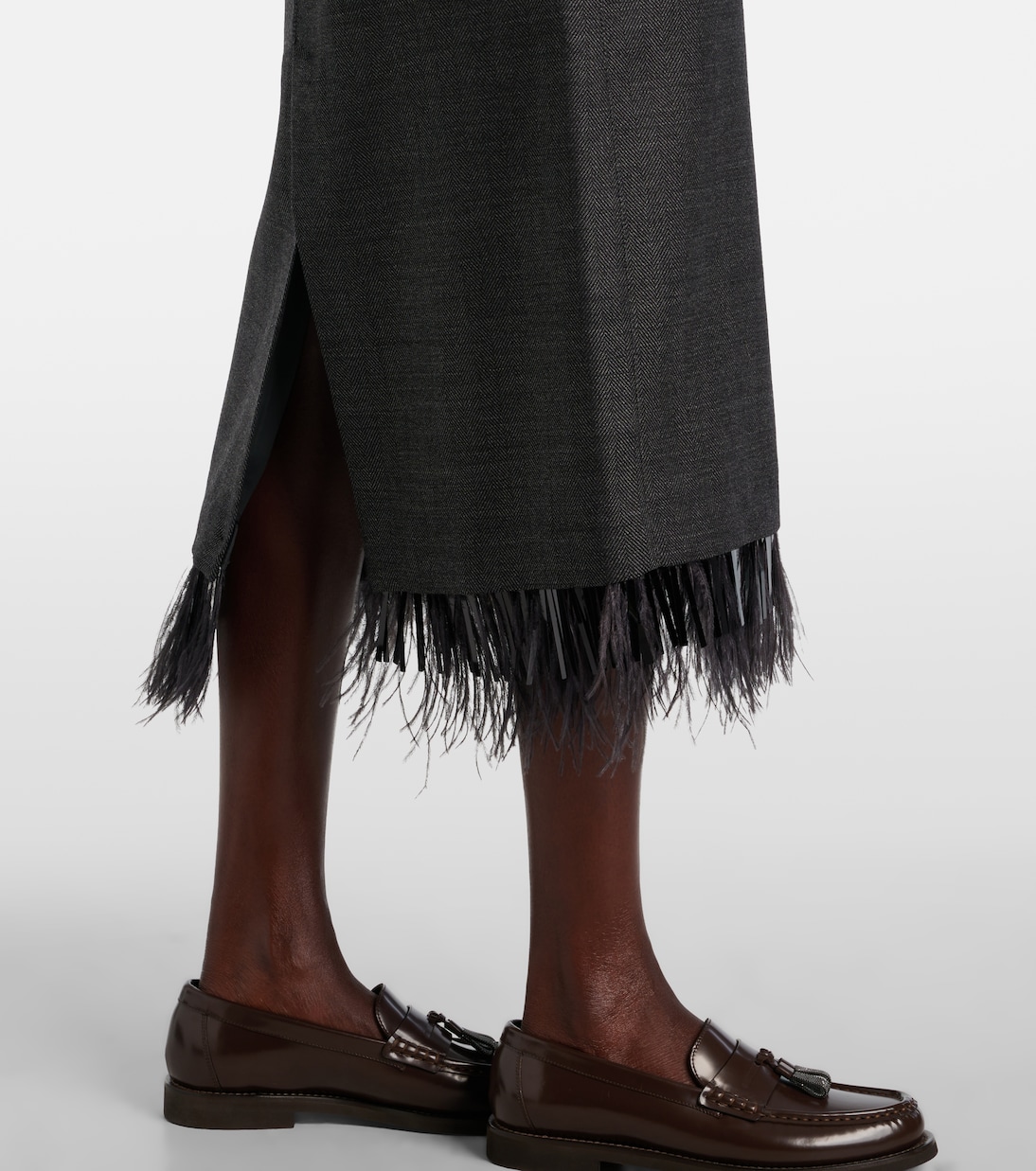 Falda midi de lana virgen con plumas | Brunello Cucinelli