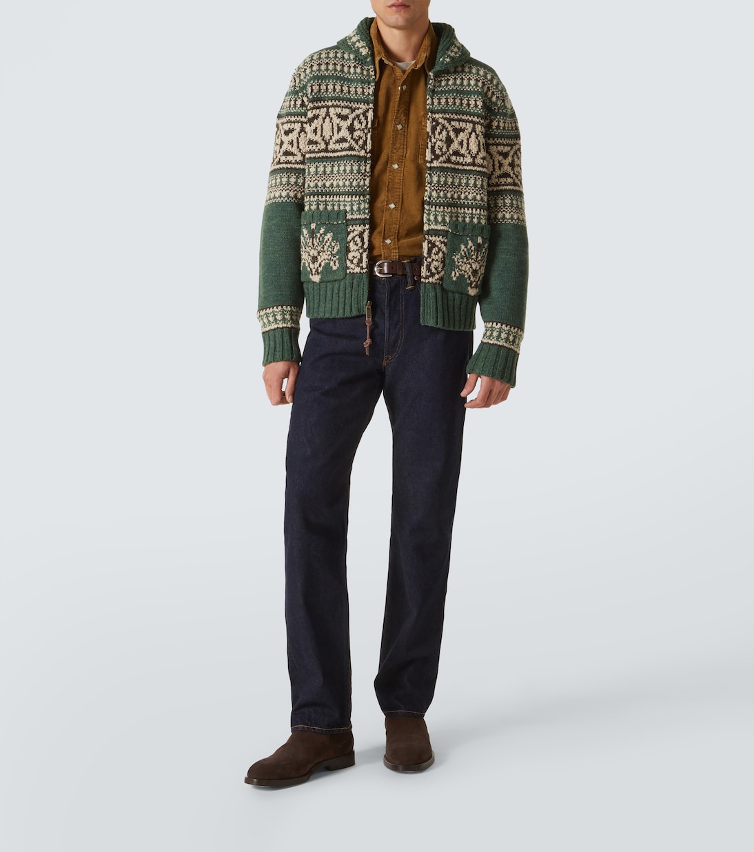 Wool jacquard zip-up cardigan | RRL