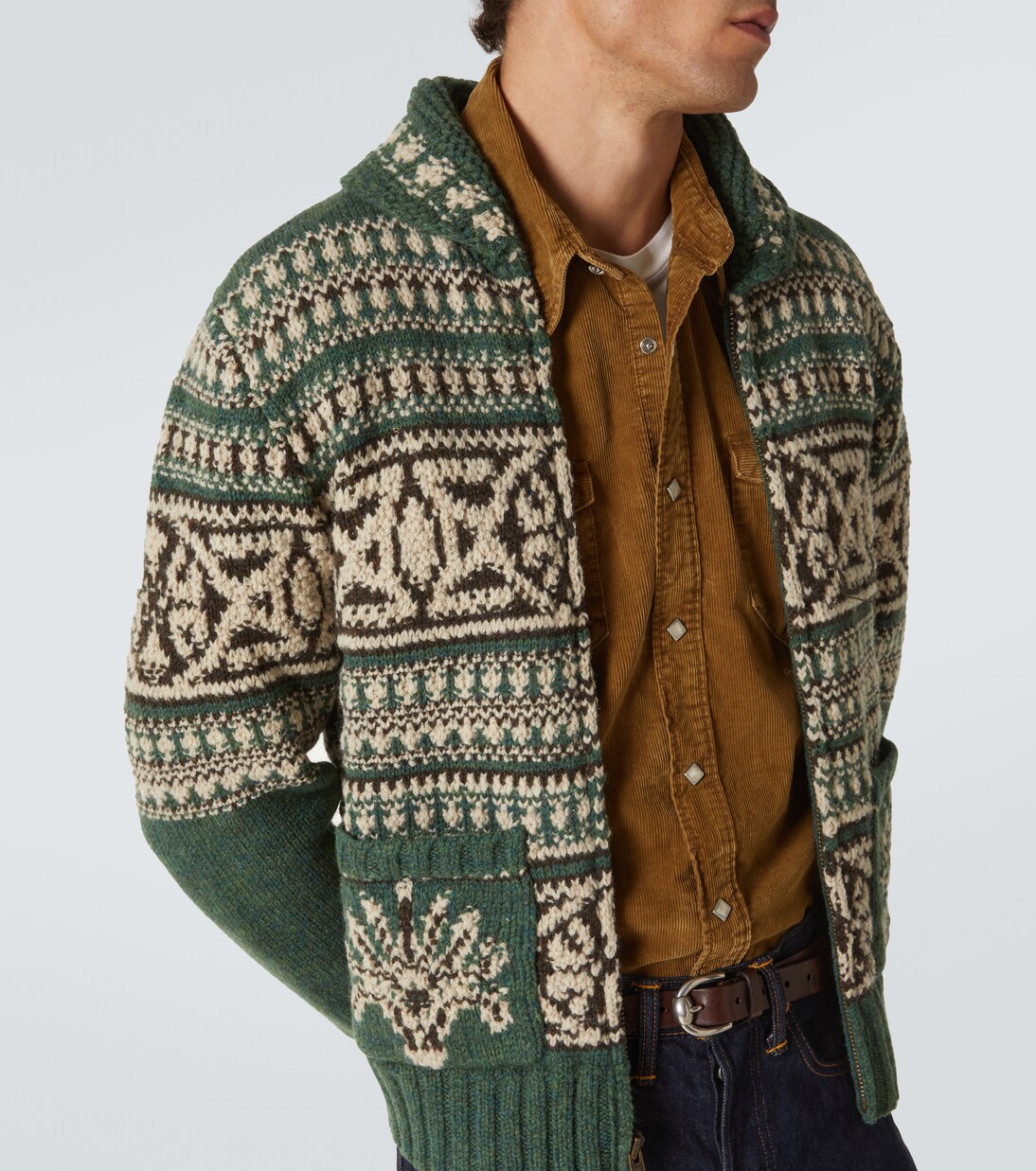 Wool jacquard zip-up cardigan | RRL