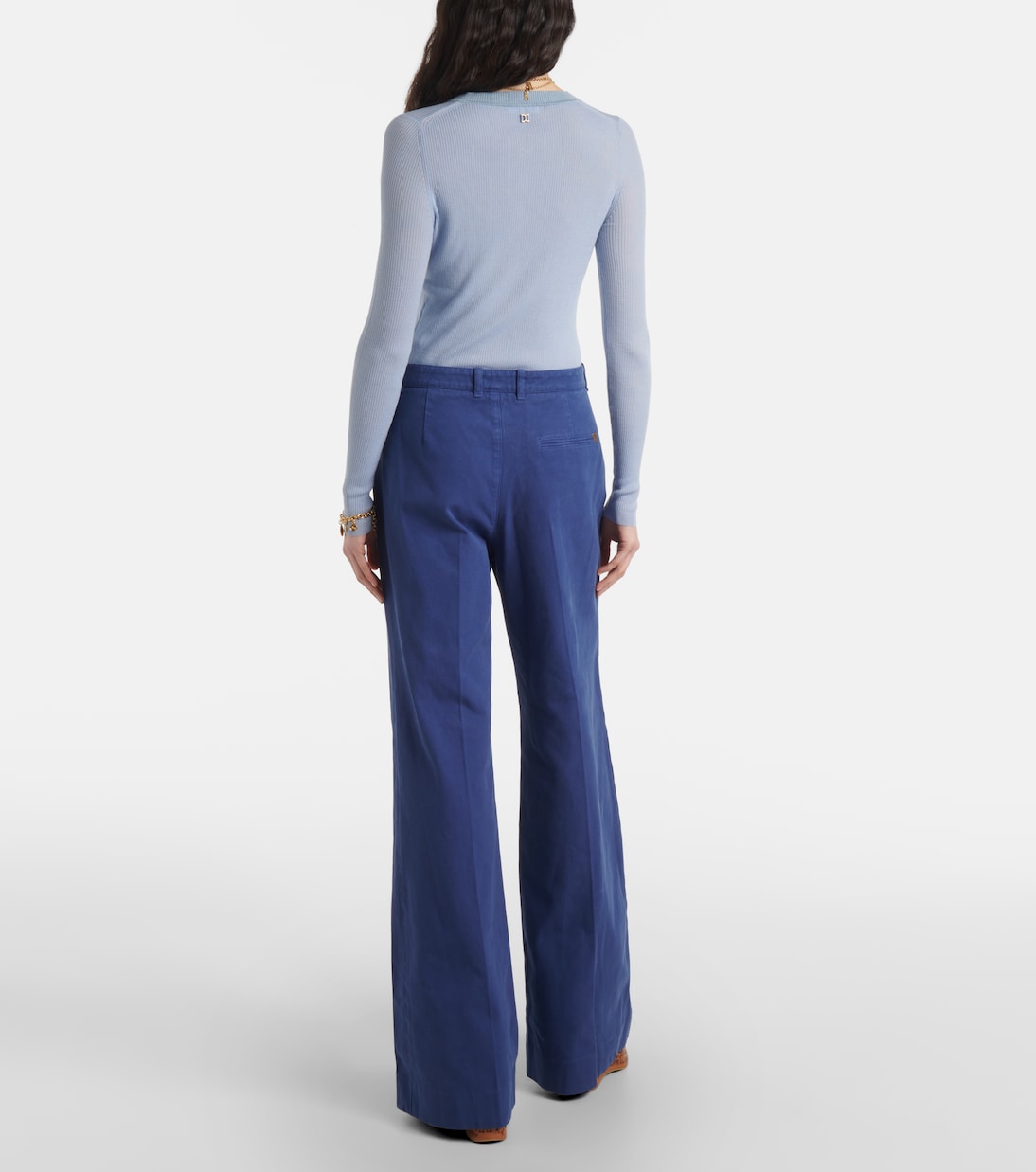 Pantalon évasé à taille mi-haute en coton | Chloé