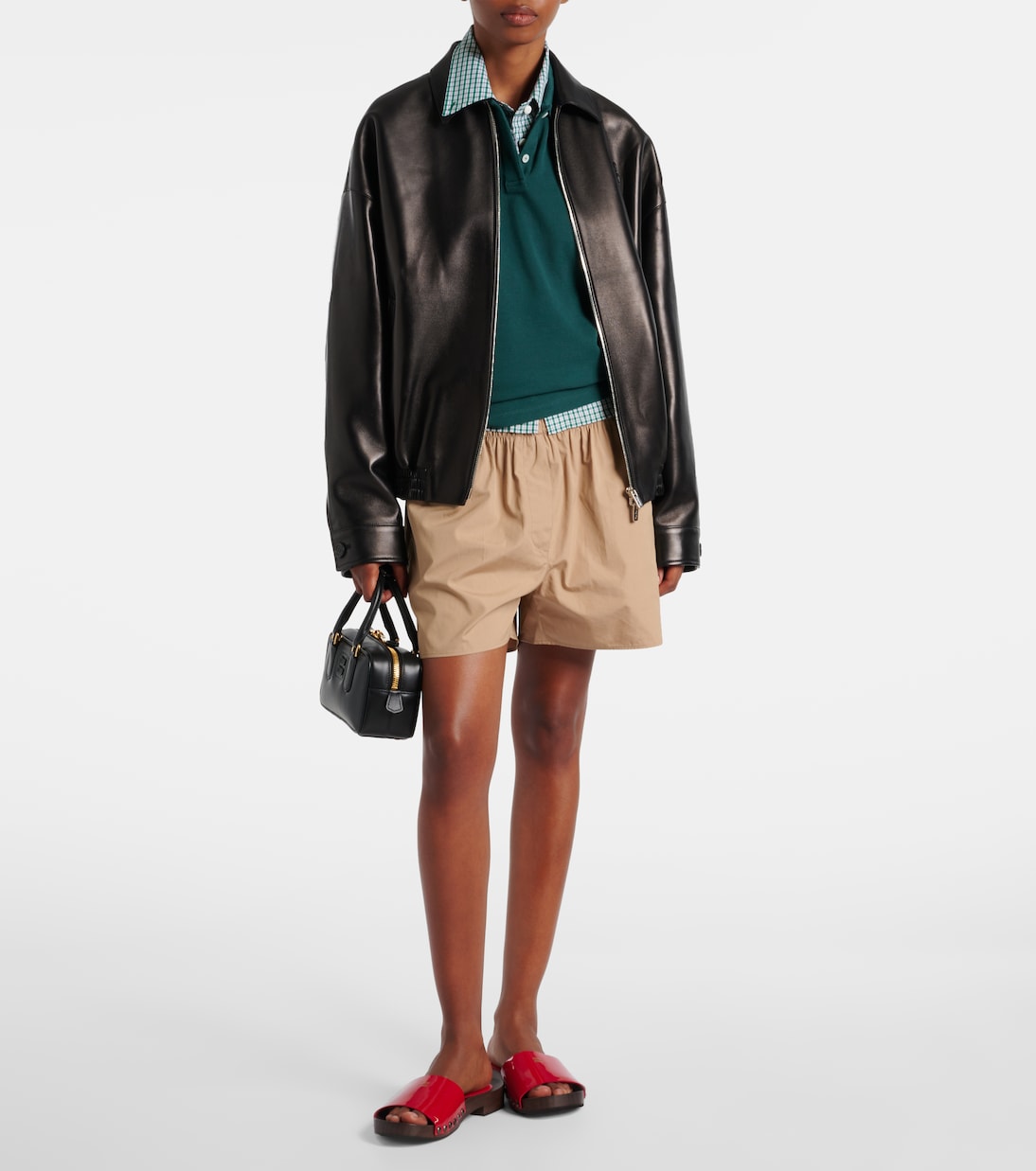 Giacca in pelle con logo | Miu Miu