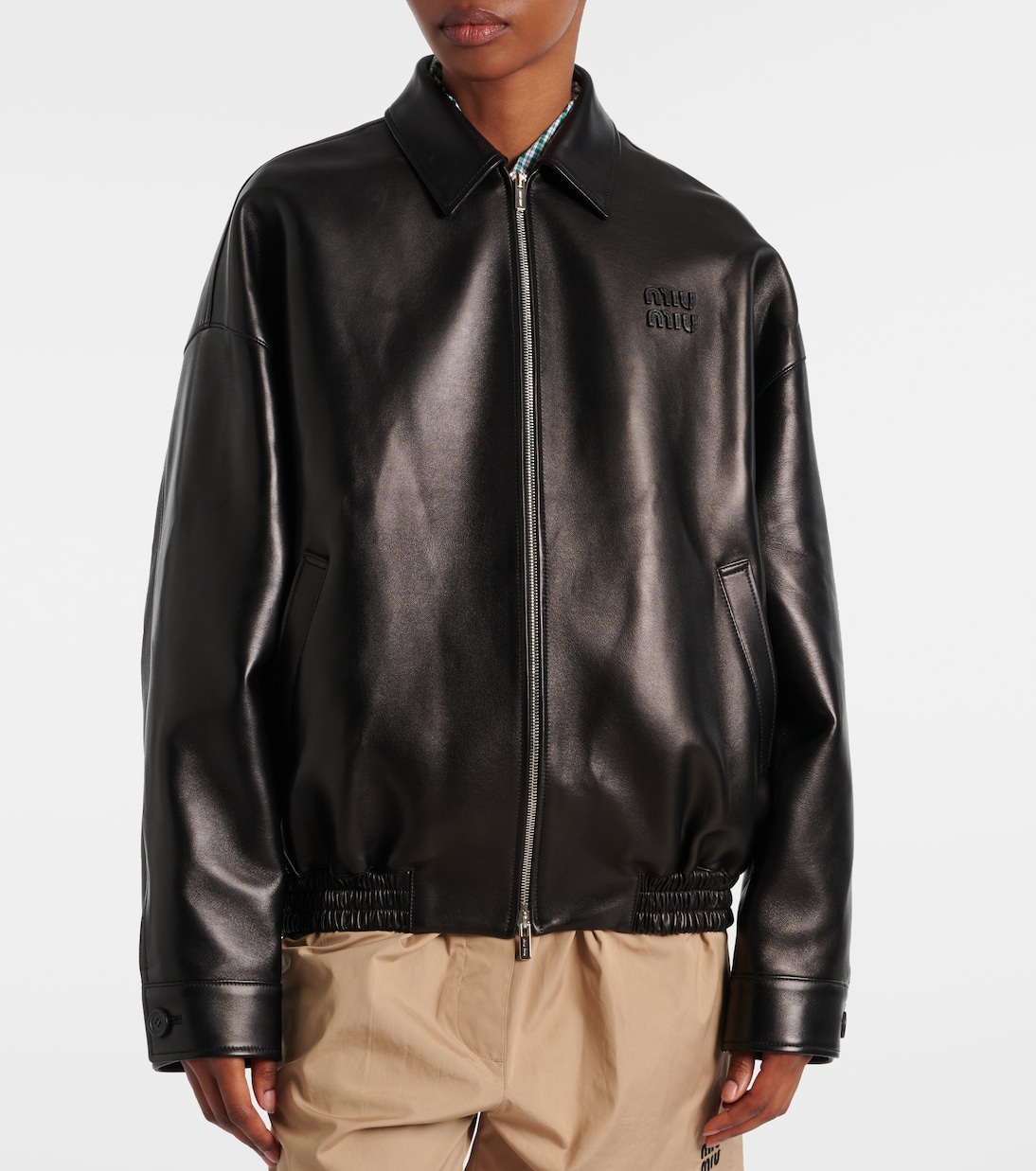 Giacca in pelle con logo | Miu Miu