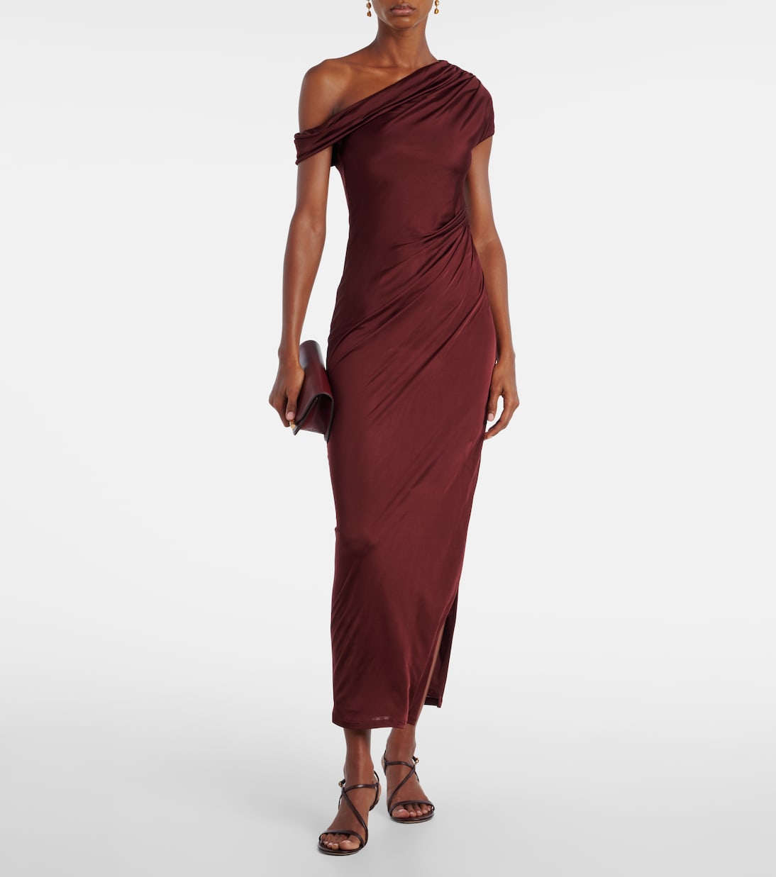 Asymmetric draped jersey maxi dress | Galvan