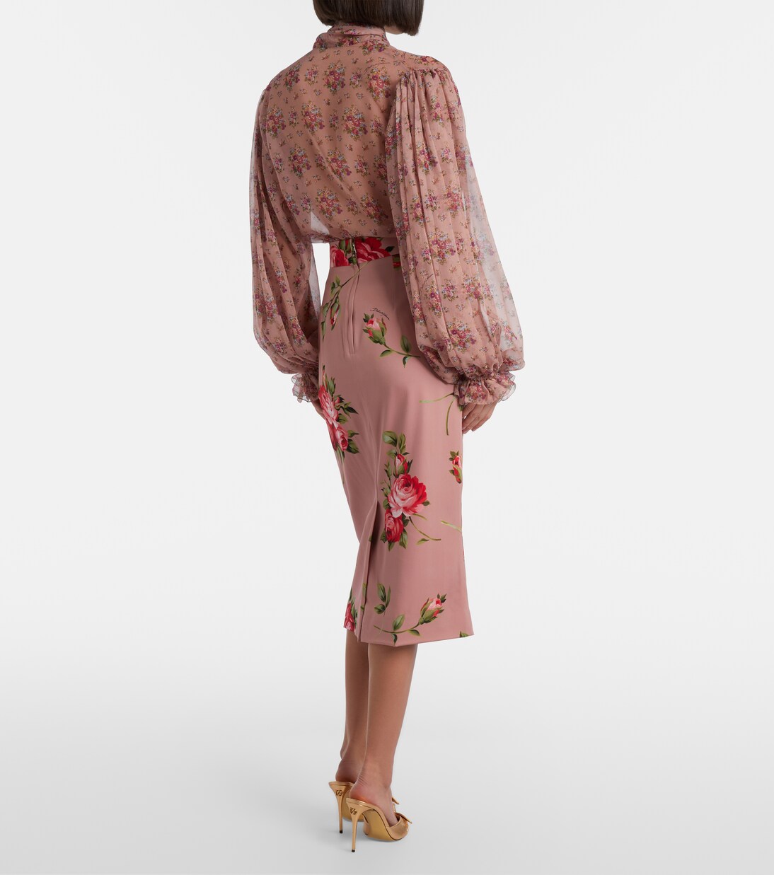 Gonna midi in misto seta con stampa floreale | Dolce&Gabbana