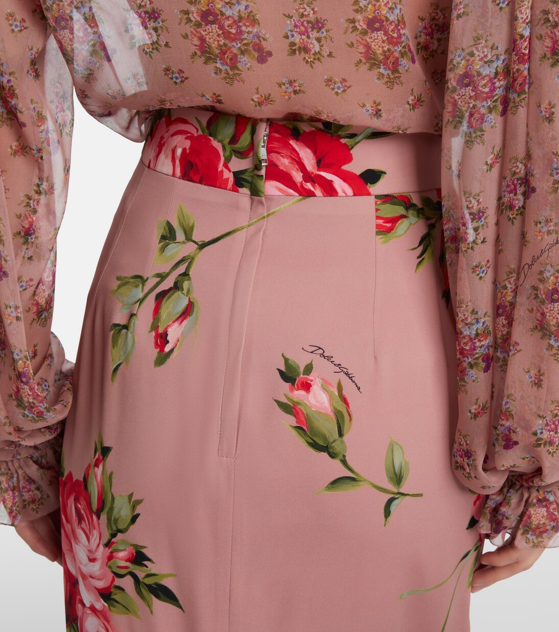 Gonna midi in misto seta con stampa floreale | Dolce&Gabbana