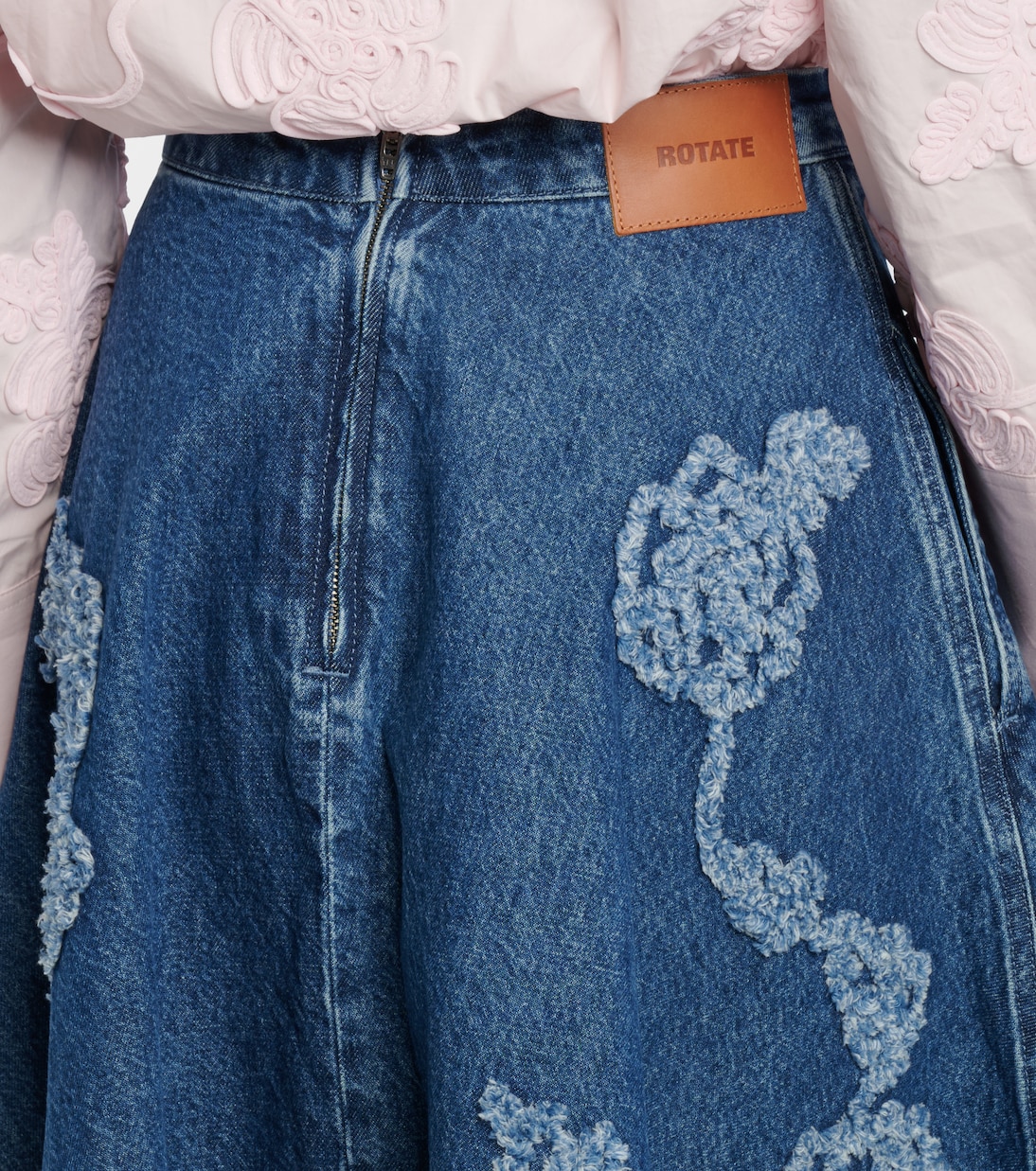Berty embroidered denim midi skirt | Rotate