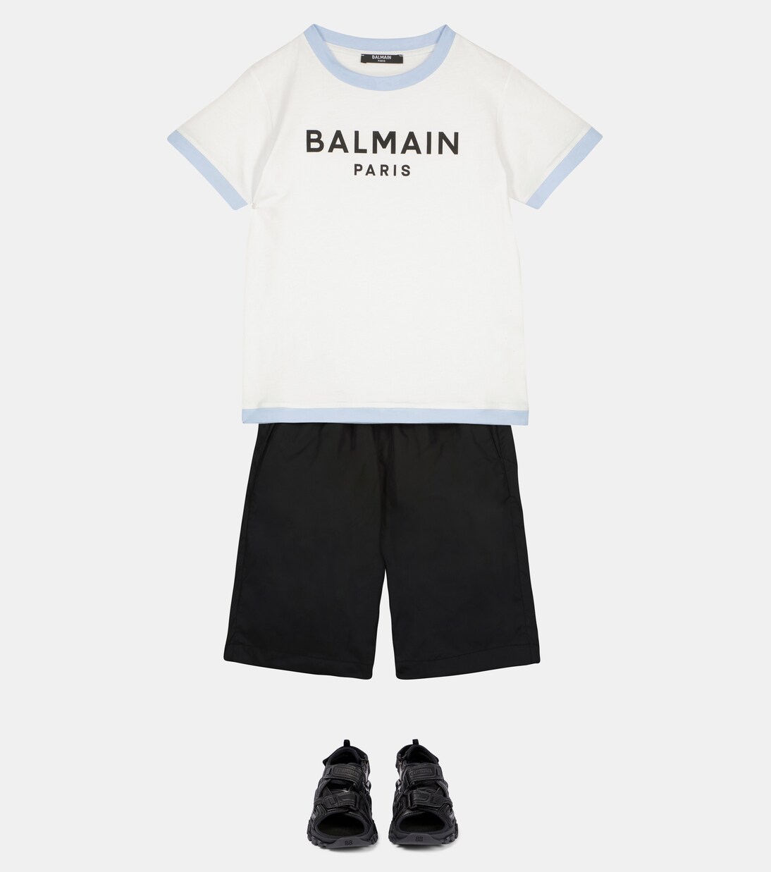Shorts in tessuto tecnico con logo | Balmain Kids