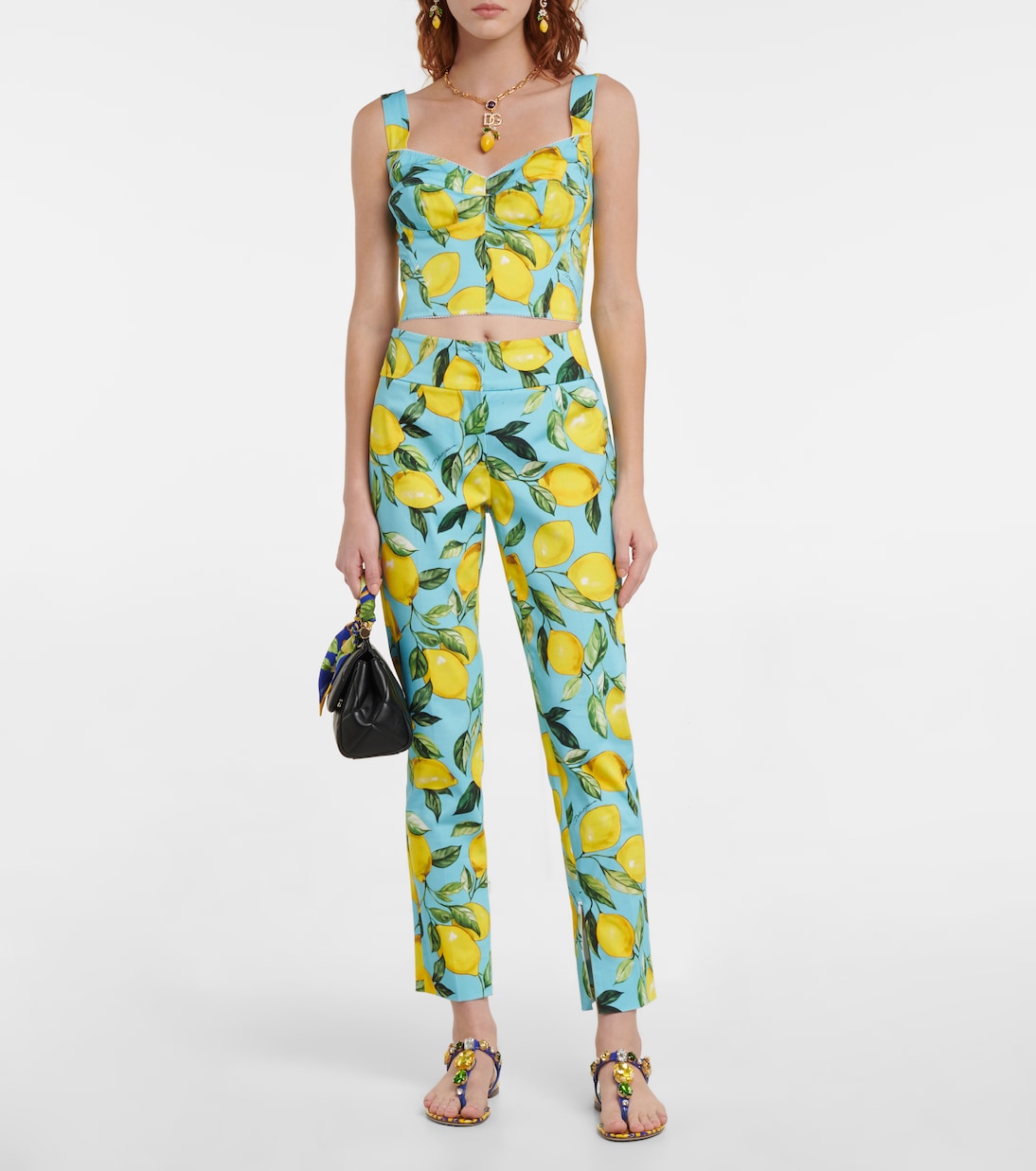 Top bustier en mezcla de algodón estampado | Dolce&Gabbana