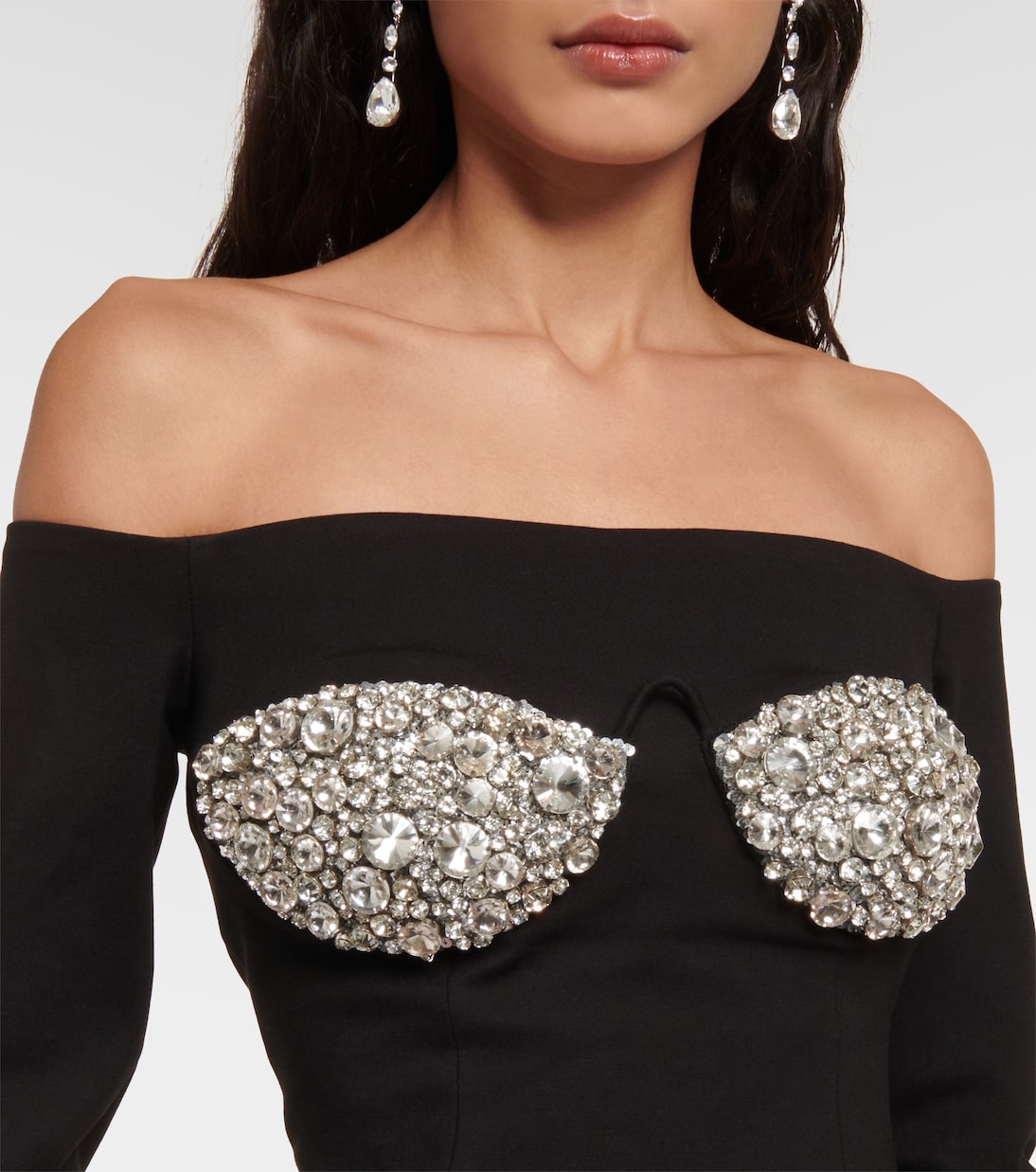 Crystal-embellished off-shoulder minidress | Area