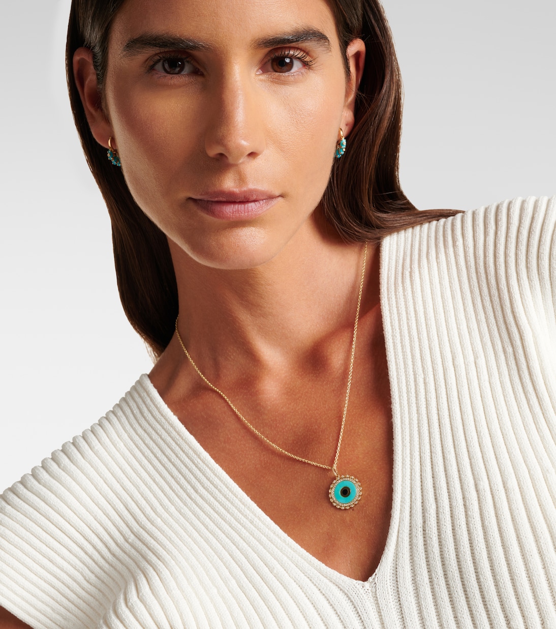 Collier chaîne Large Evil Eye en or 14 ct, diamants et turquoise | Sydney Evan