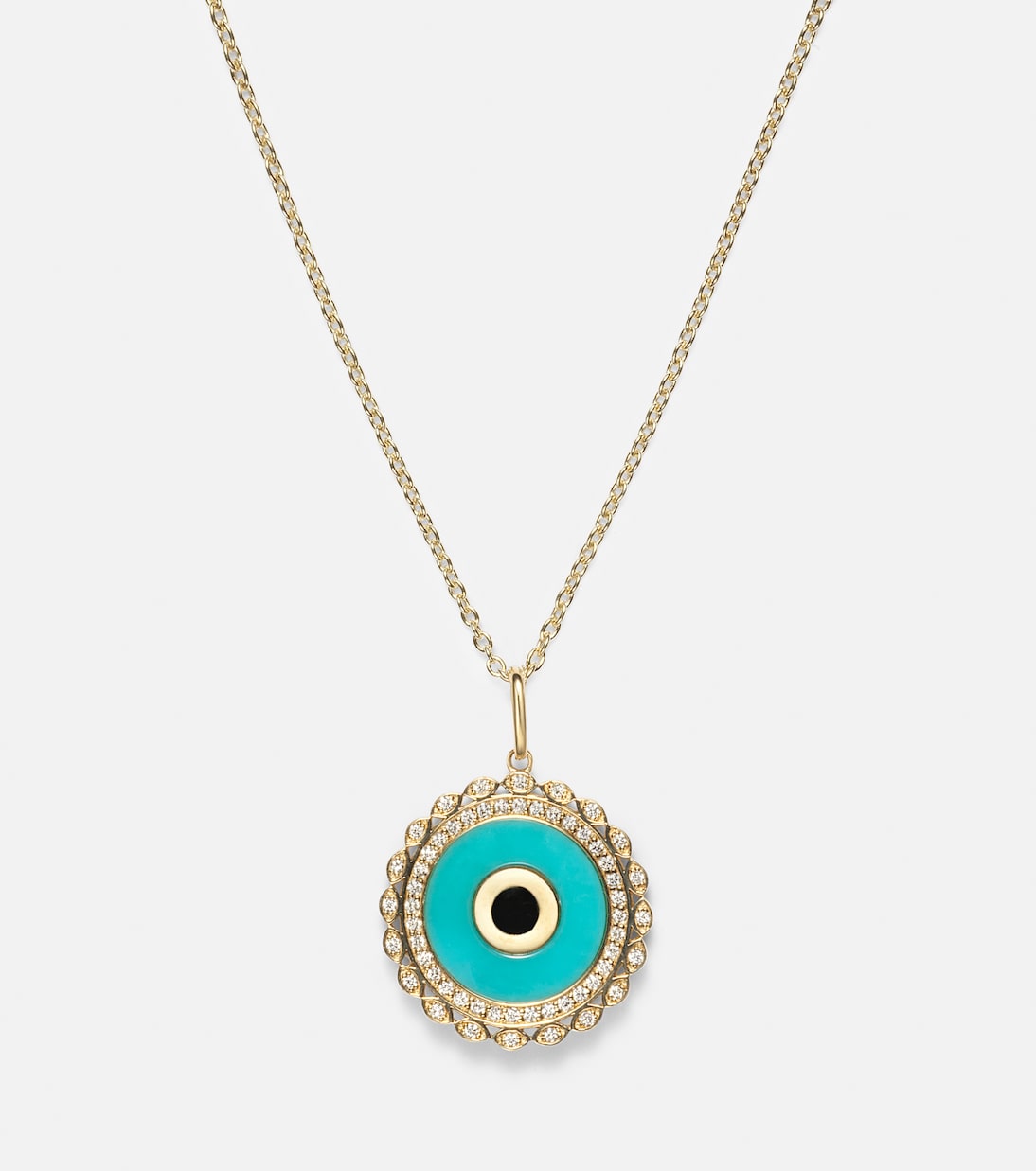 Collier chaîne Large Evil Eye en or 14 ct, diamants et turquoise | Sydney Evan