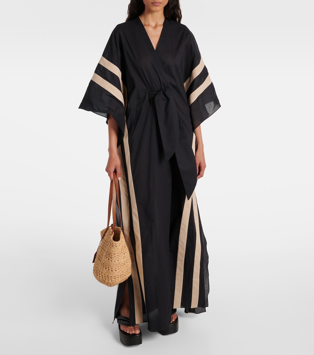 Caftano in chambray di cotone a righe | Adriana Degreas