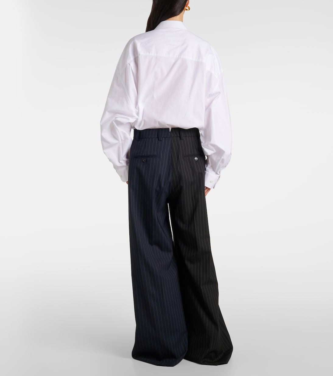 Wool-like fabrics Wool-like Mid Rise Stripe Pocket Wide Leg