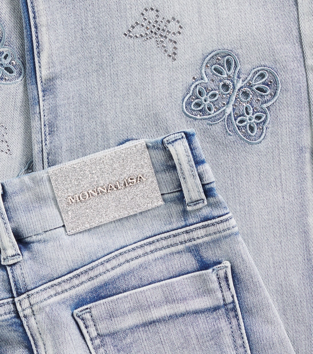 Jeans a gamba larga con cristalli | Monnalisa