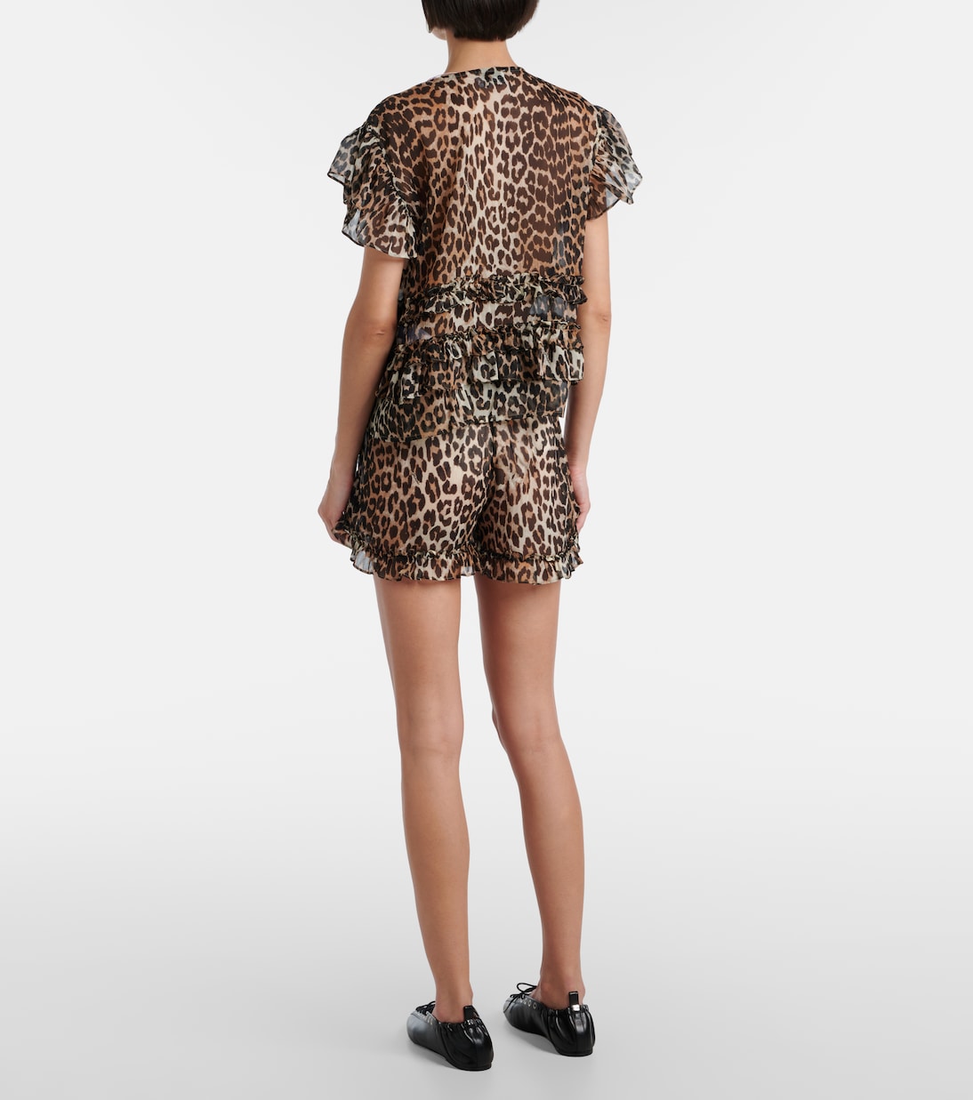 Leopard-print ruffled chiffon blouse | Ganni