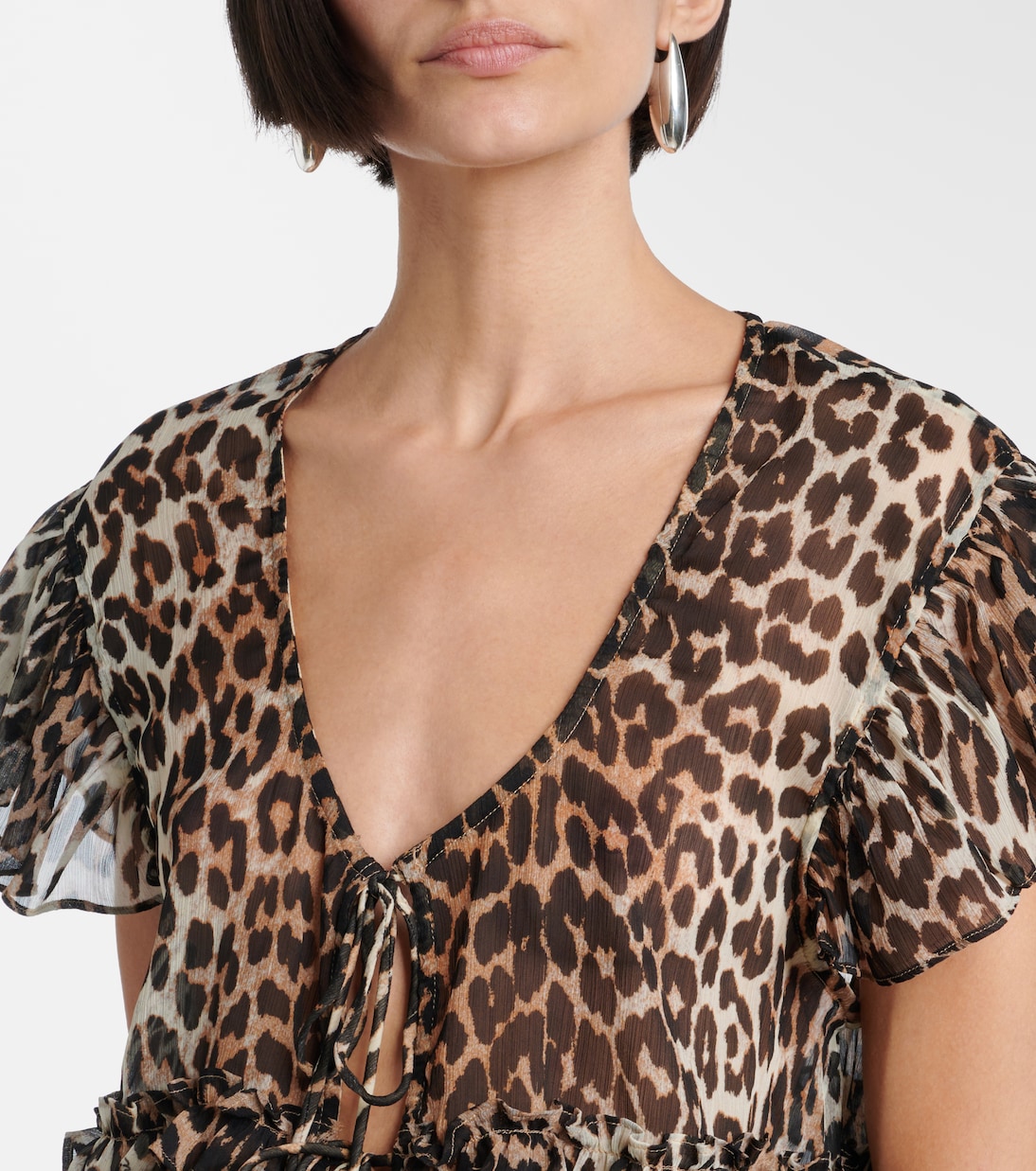 Leopard-print ruffled chiffon blouse | Ganni