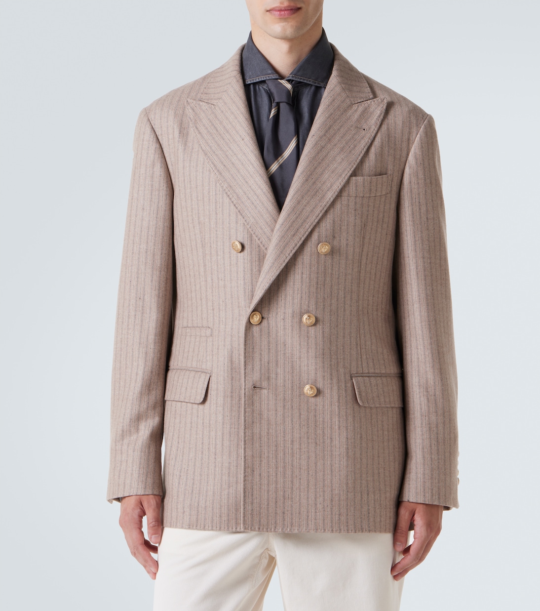 Blazer de cachemir y seda a rayas | Brunello Cucinelli