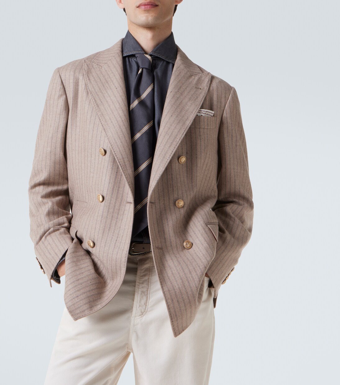 Blazer de cachemir y seda a rayas | Brunello Cucinelli