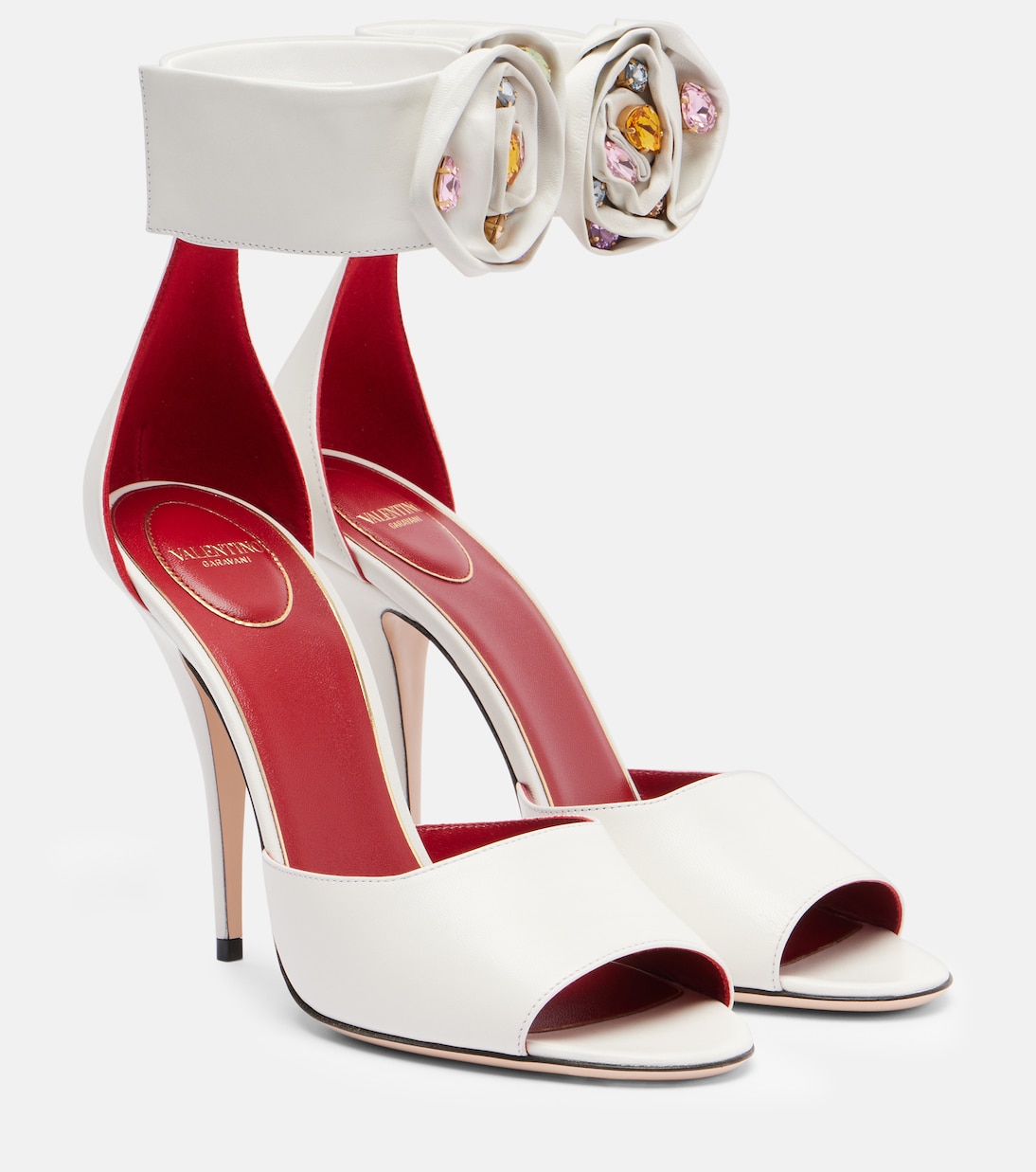 Sandali Drip Rose 105 in pelle con cristalli | Valentino Garavani