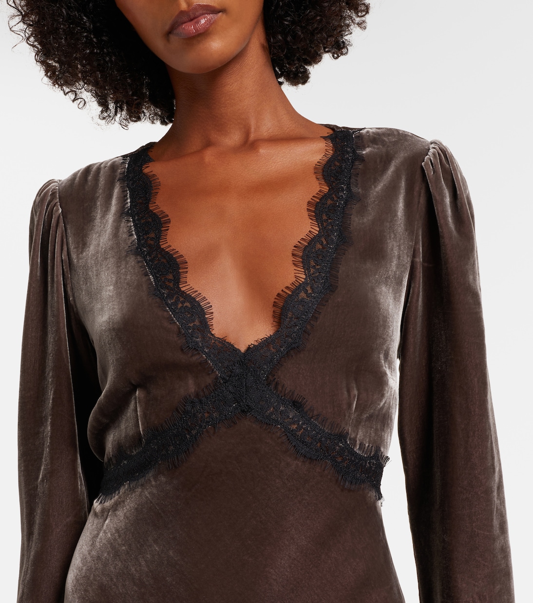 Alesha lace-trimmed velvet maxi dress | Rixo