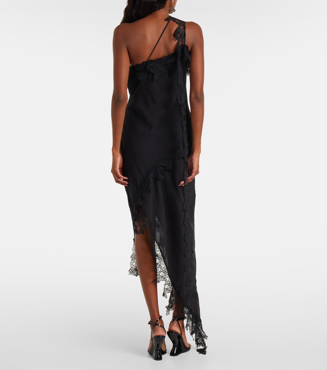Asymmetric lace-trimmed midi dress | Blumarine