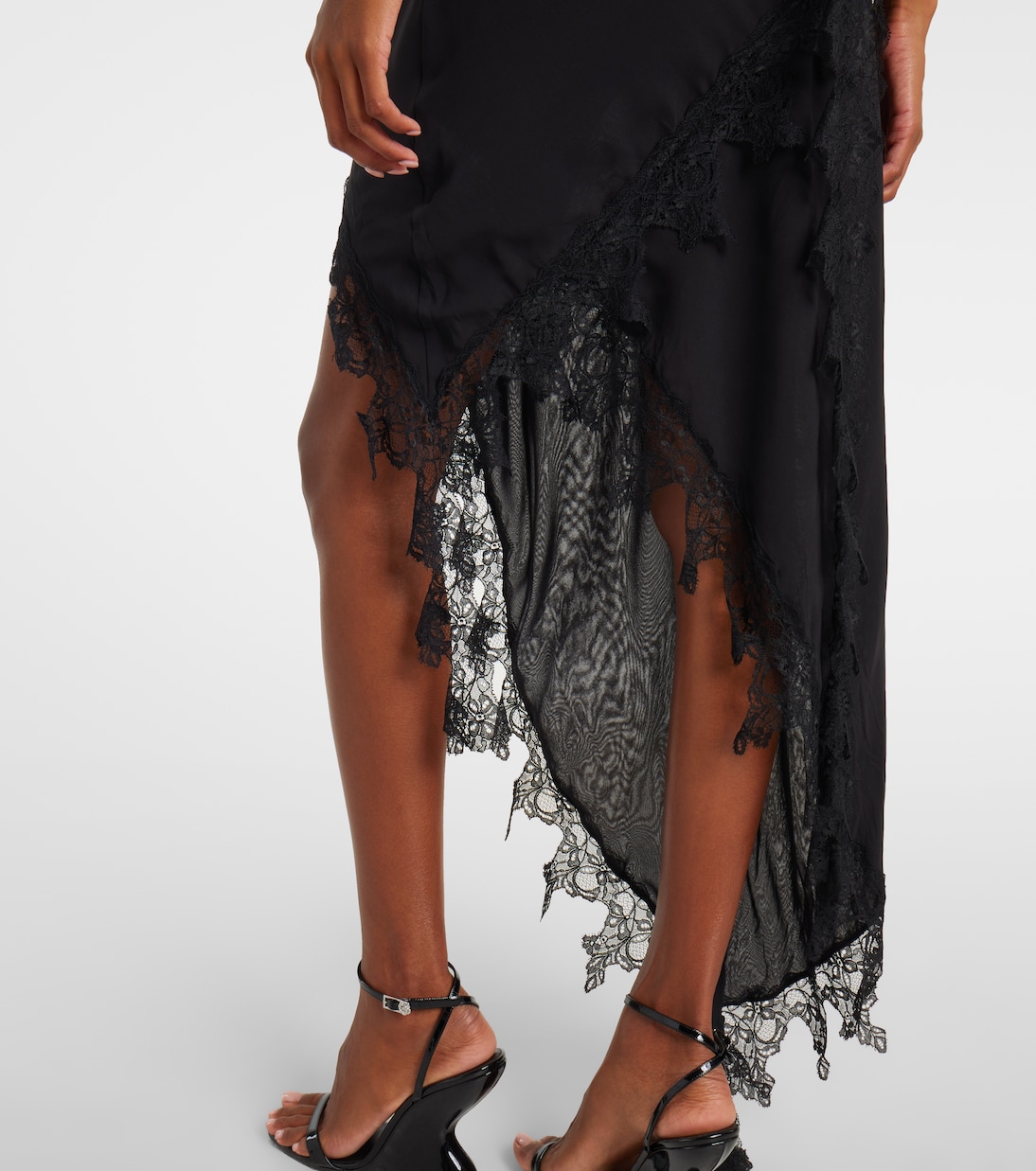 Asymmetric lace-trimmed midi dress | Blumarine