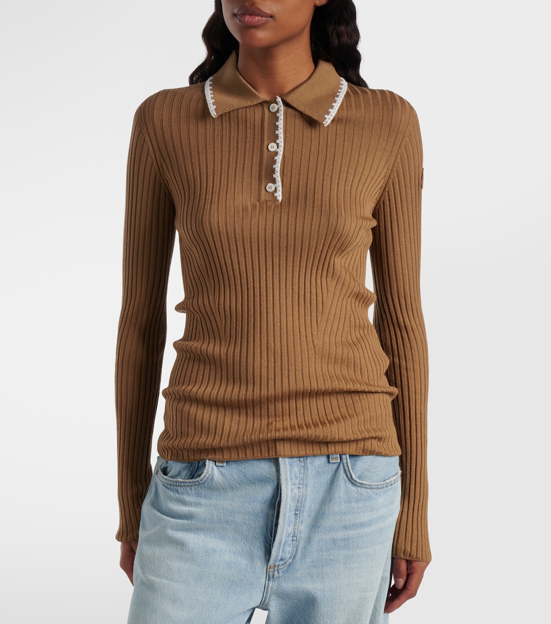 Ribbed-knit virgin wool polo sweater | Moncler