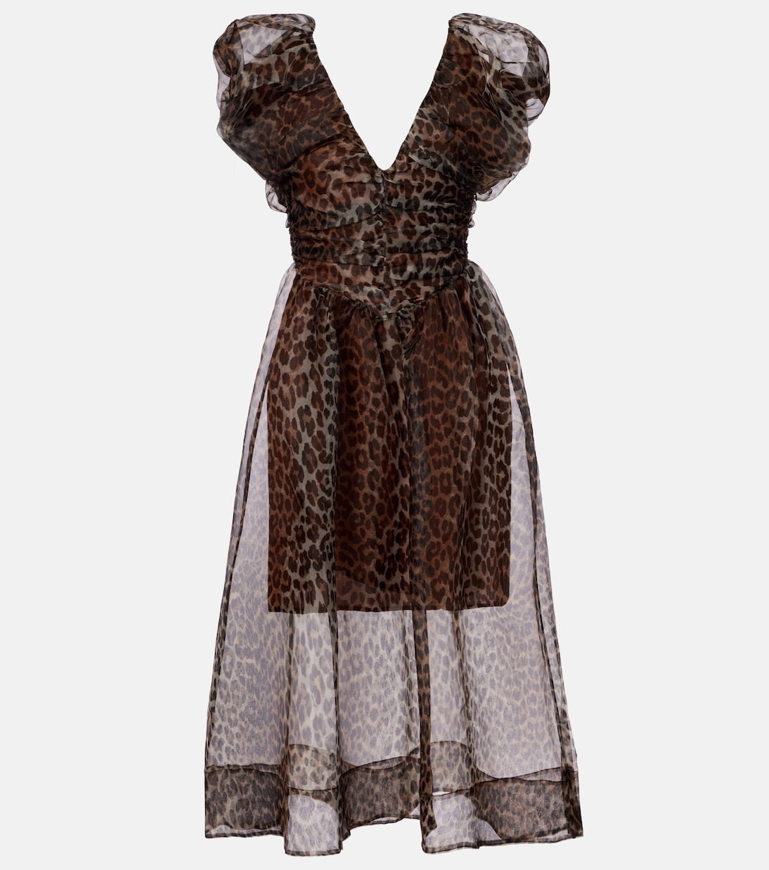 Leopard-print organza midi dress | Ganni