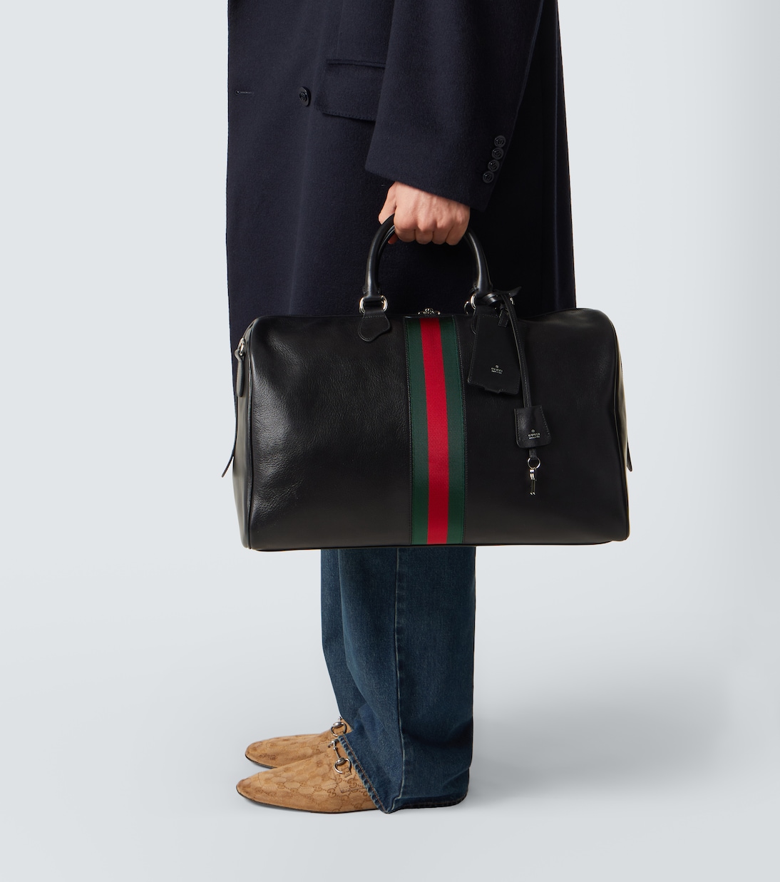 Web Trademark Medium leather duffel bag | Gucci
