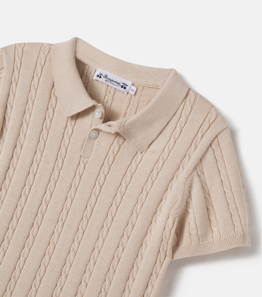 Cable-knit cotton and cashmere polo shirt | Bonpoint