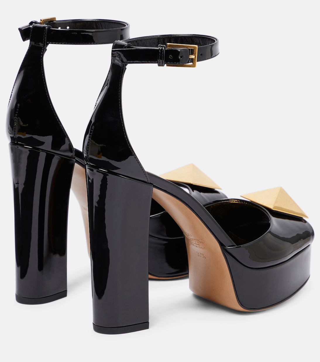 One Stud patent leather platform sandals in black